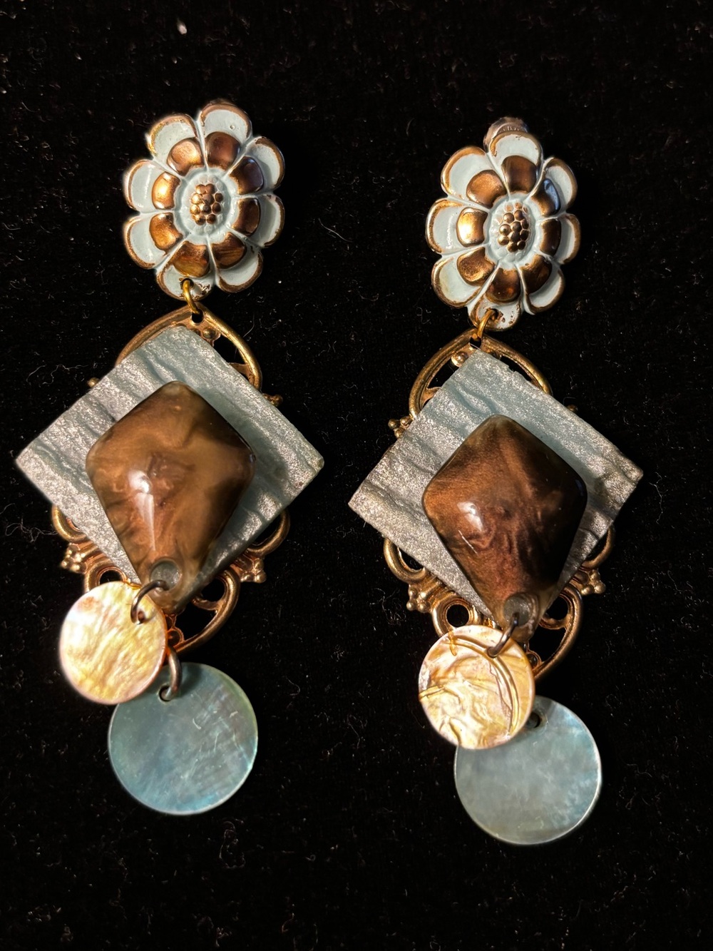 Unique Blue Large Earrings Post Statement Style